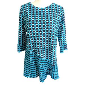 Seven Forty Two Blue 3/4 Sleeve Blouse Asymmetrical Hem Textured Geometric Small